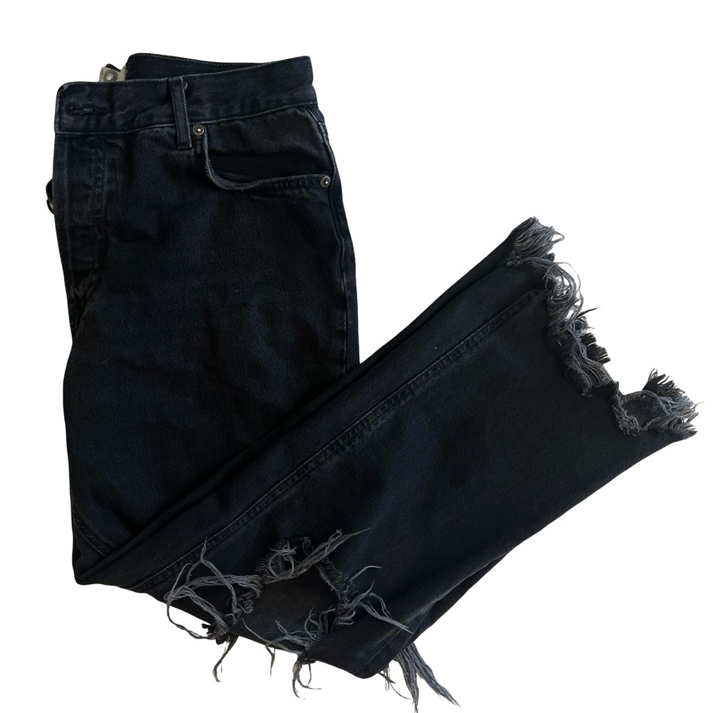 We The FREE PEOPLE Maggie Mid Rise Straight Leg Distressed Denim Black 29 - Picture 9 of 11